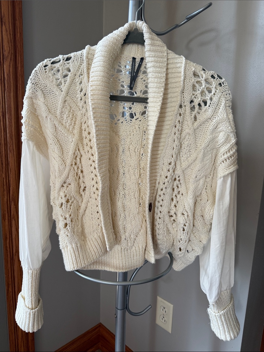 NWOT Anthropologie Cream/White Open-Knit Shawl Collar Cardigan